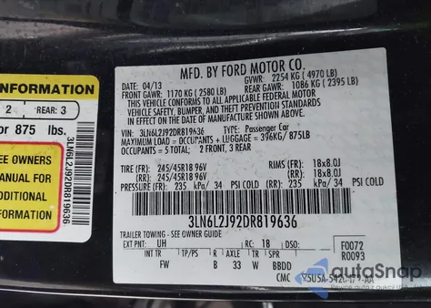 2013 Lincoln Mkz z USA, uszkodzony, nr VIN 3LN6L2J92DR819636